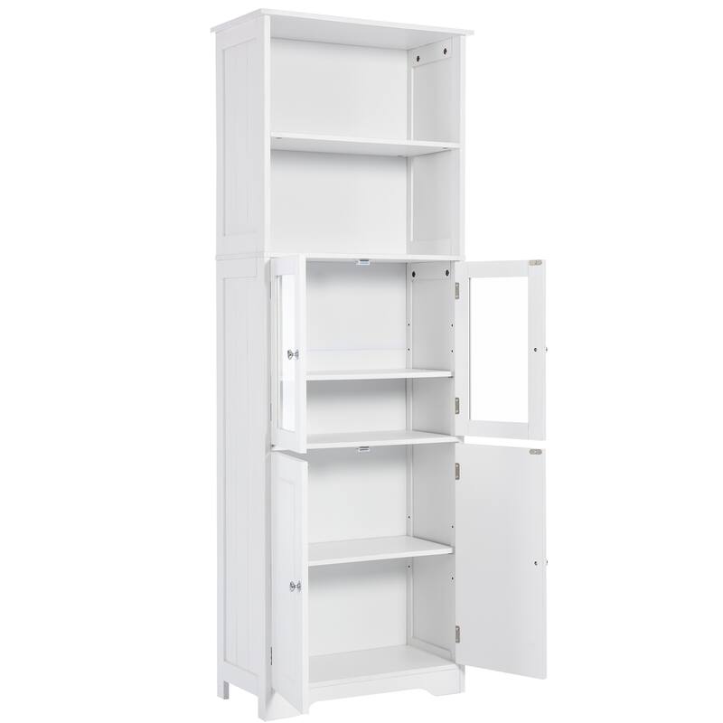 Roomfitters Tall Storage Cabinet with Shelves and Doors for Bathroom Kitchen or Living Room Freestanding MDF Unit, White