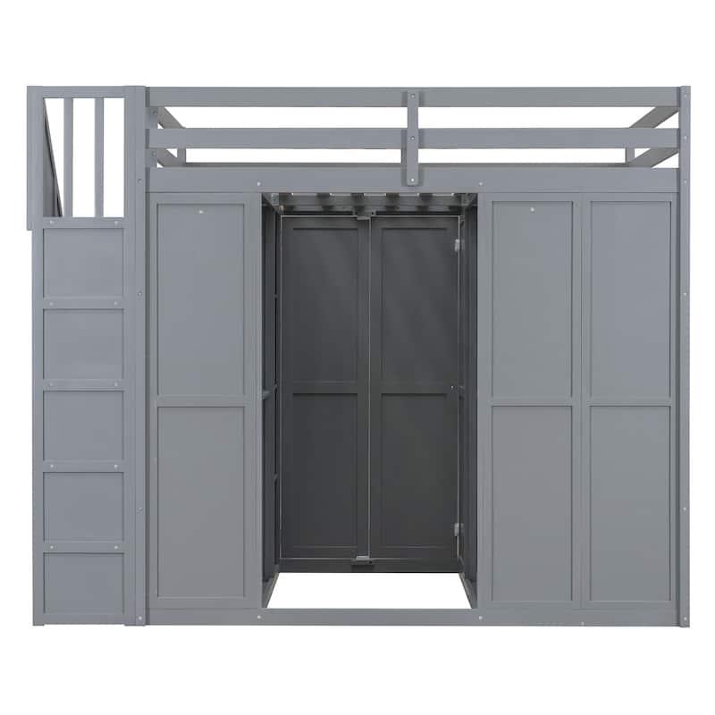 Full Loft Bed with Wardrobe - Space-Saving Design with Desk & Shelves