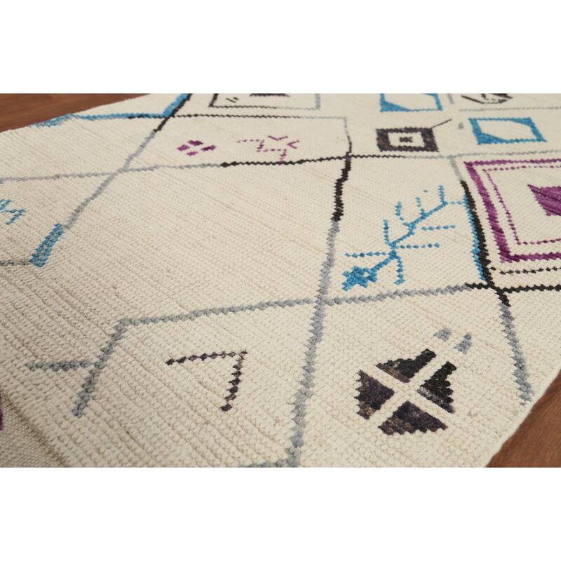 Striped Ivory Moroccan Oriental Area Rug Handmade Wool Carpet - 3'10"x 6'11"