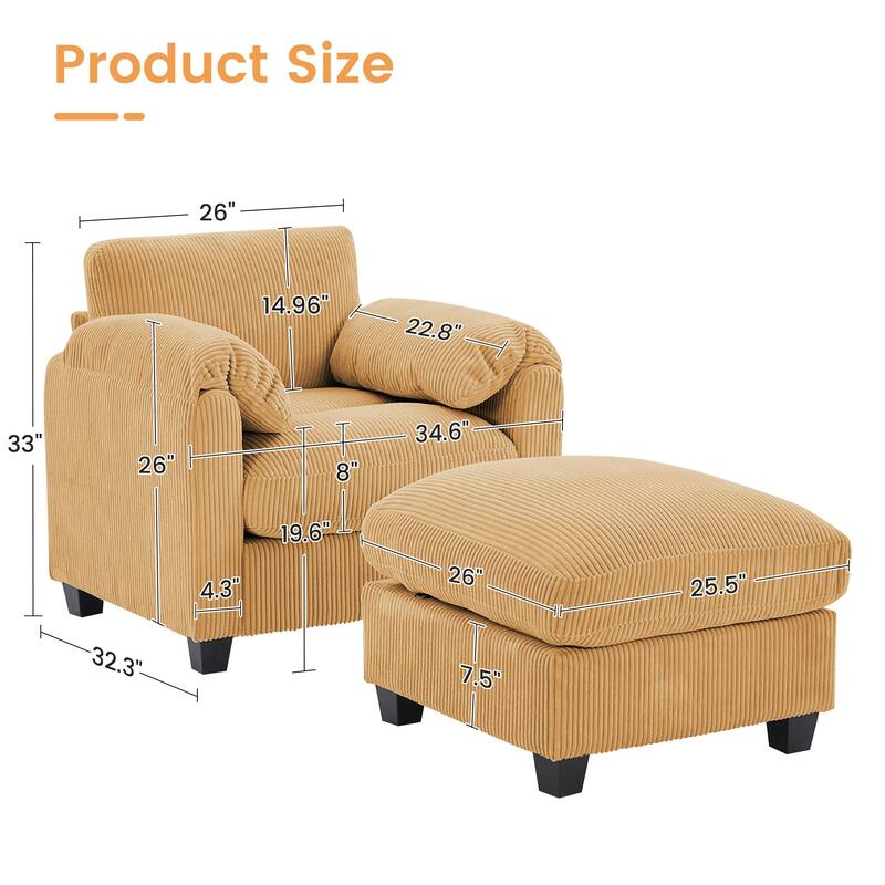 Multi-Seater Corduroy Sectional Sofa, Modular Settee, Included Removable Ottomans