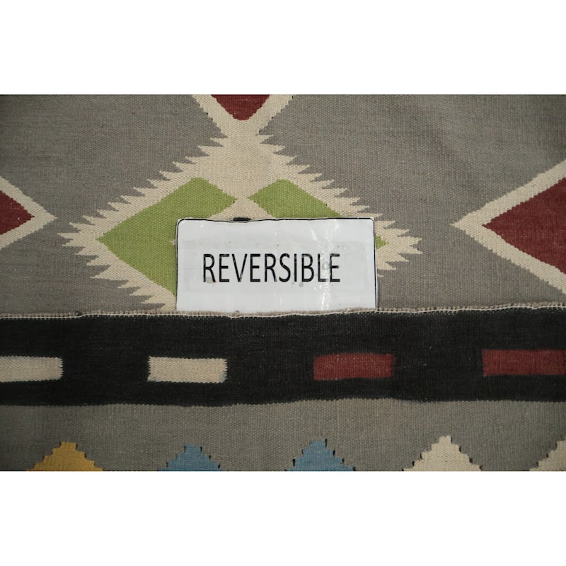 Hand Woven Oriental 100% Wool Carpet Southwestern Tribal Greys & Charcoal Kilim Area Rug - 10' 0'' X 8' 5''