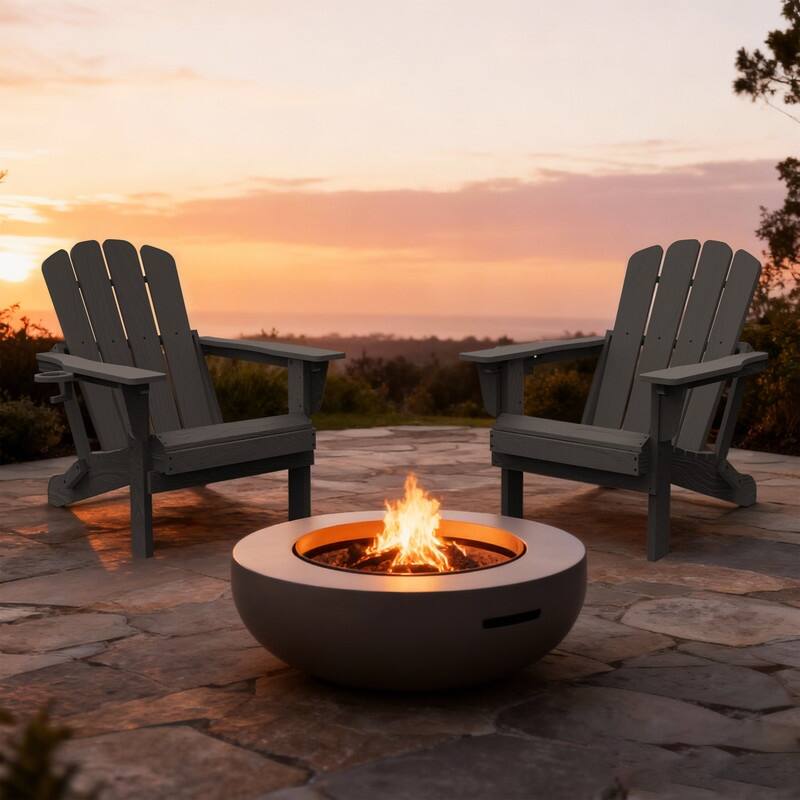 Domi Folding Adirondack Chair,Wooden Textured with Cup Holder,HDPE