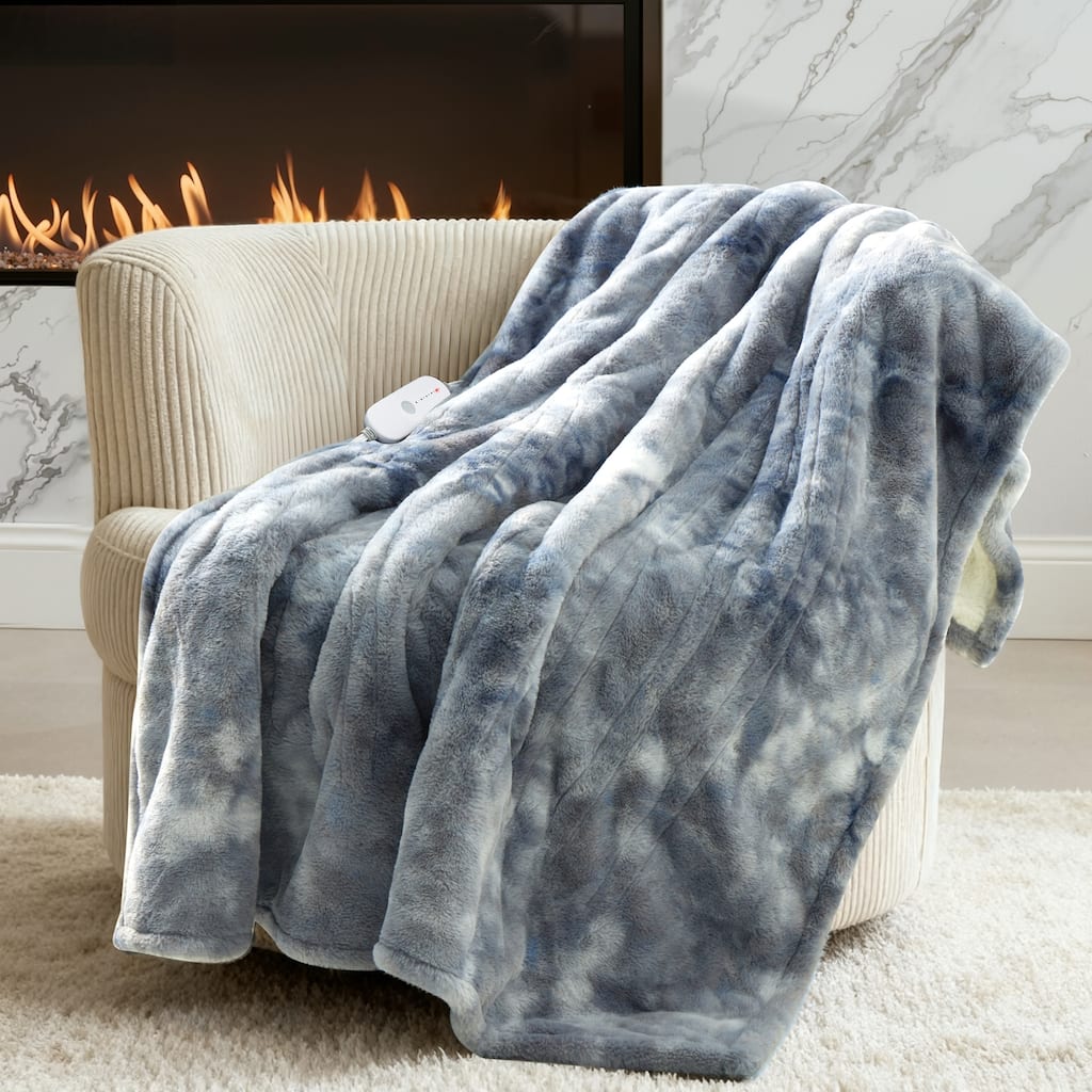 Plush Reversible Flannel and Sherpa Electric Throw Blanket with Safe Auto Shut-Off