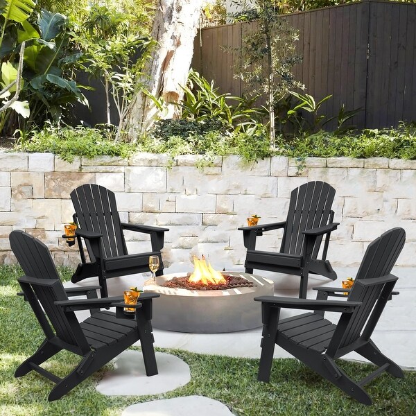 Vrakae Folding Adirondack Chair with Cup Holder Set of 4 - Bed Vrakae Folding Adirondack Chair with Cup Holder Set of 4 - Bed
