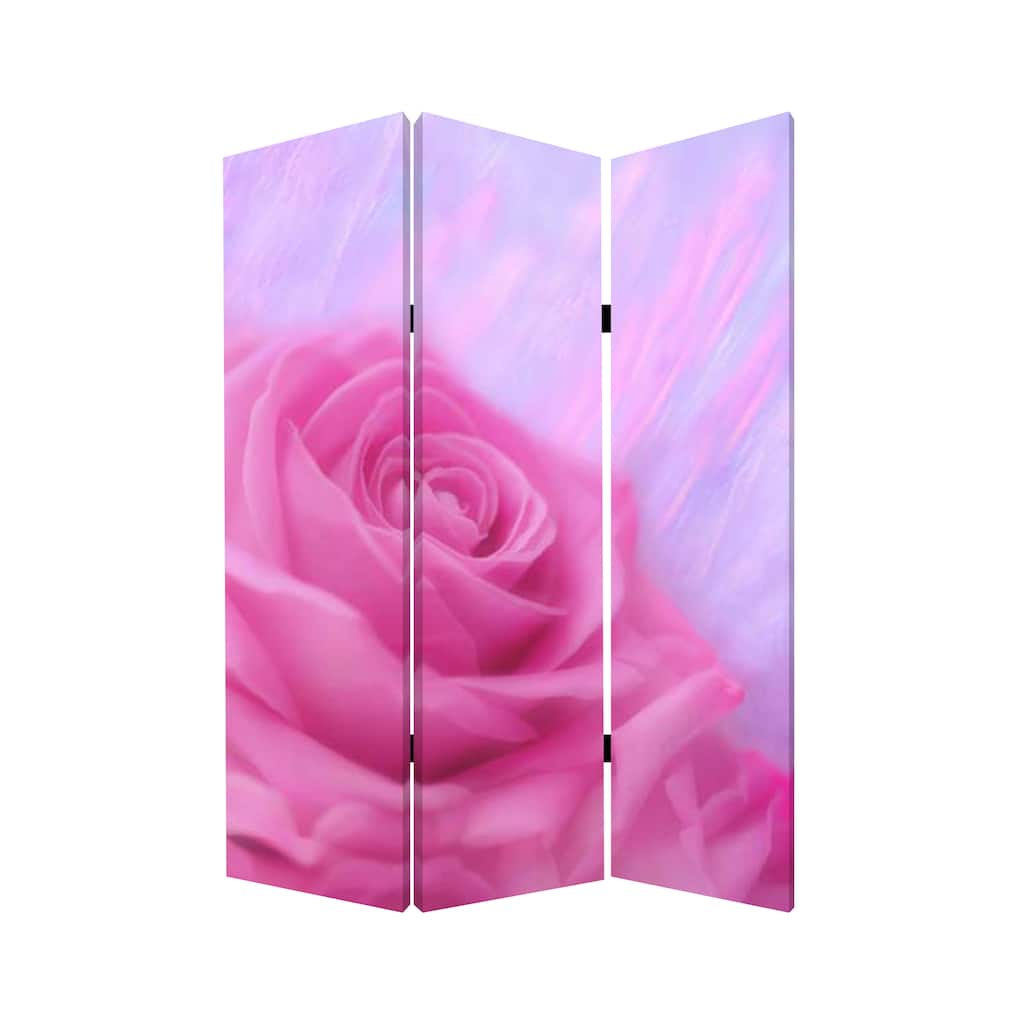 3 Panel Foldable Canvas Screen with Rose Print, Pink - 6 x 12