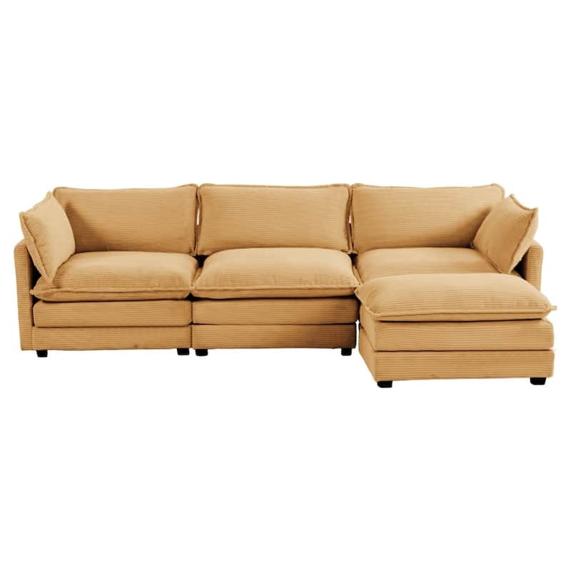 Corduroy Sectional Sofa with Removable Ottomans & Ultra-soft Cushions for Living Room & Bedroom