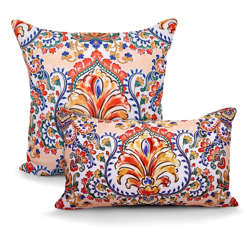 Decorative Indoor/Outdoor Weatherproof Lumbar Throw Pillows with Inserts (Set of 2) -12x20 - 18x18 Inches