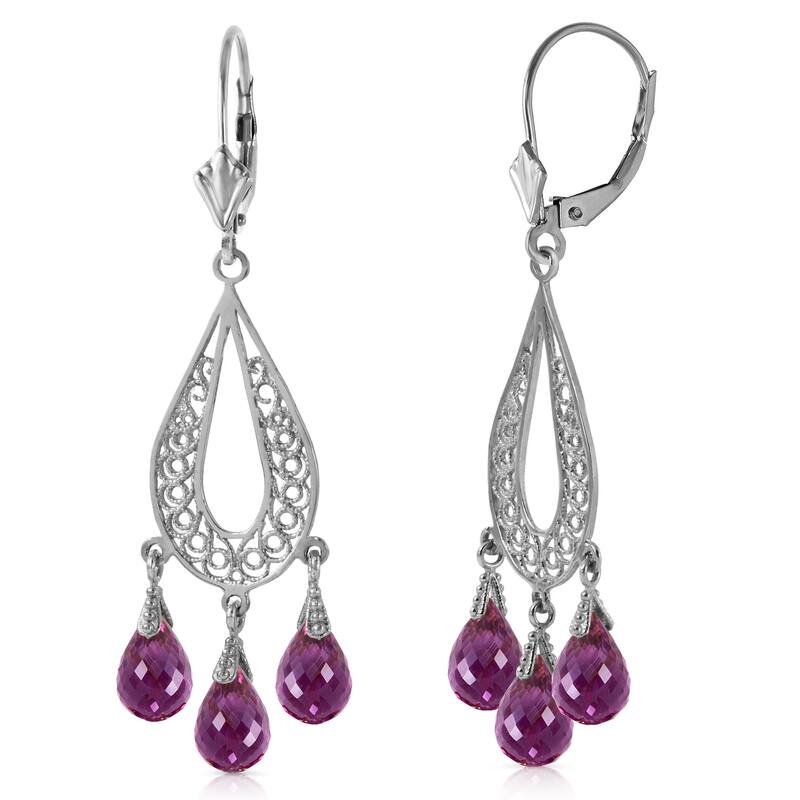 3.75 Carat 14K Solid Gold Chandelier Earrings Natural Amethyst - White