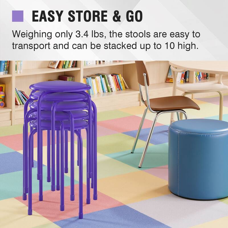 VECELO 6-Pack Stacking Stools for Living Room Backless Round Stools Set Indoor Outdoor Use with Metal Frame & Non-Slip Feet