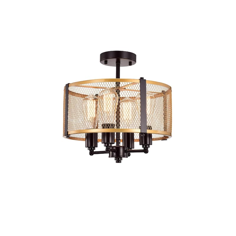 Leland Matte Gold 4-Light Metal Mesh Drum Shade Semi Flush Mount