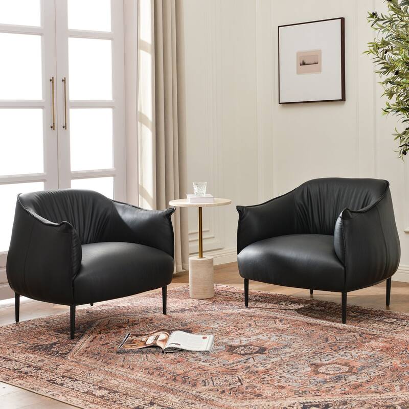 KINWELL 33" Wide Faux Vegan Leather Upholstery Barrel Accent Chair