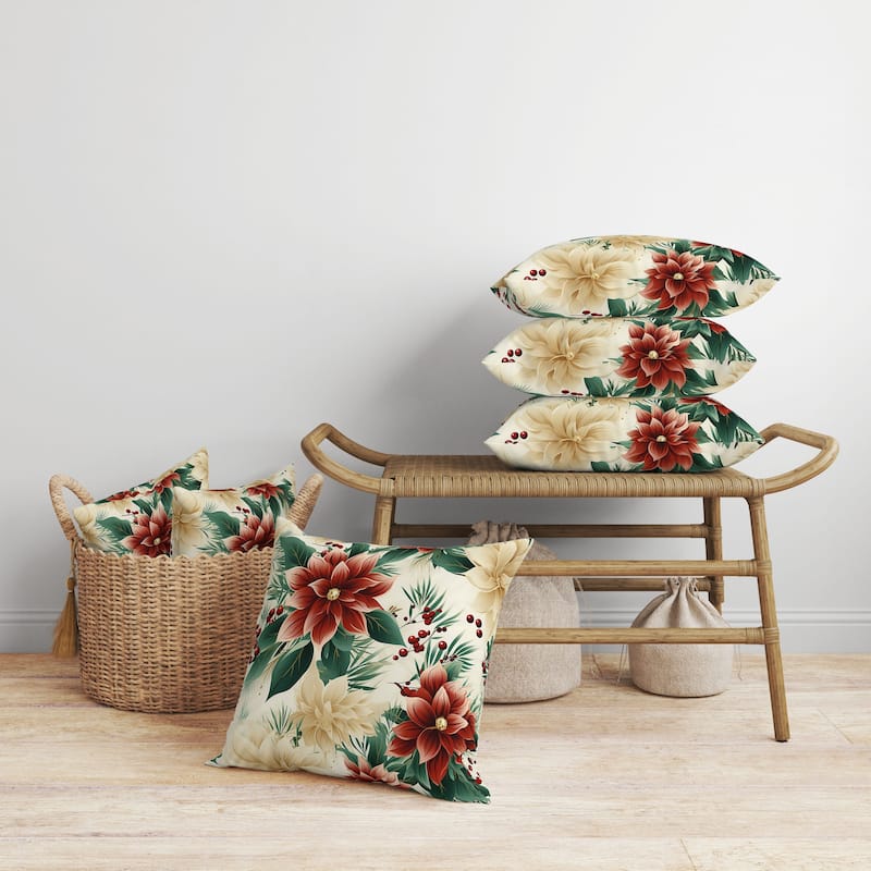 Red And Green Holiday Sparkle Indoor/Outdoor Throw Pillow Zipper