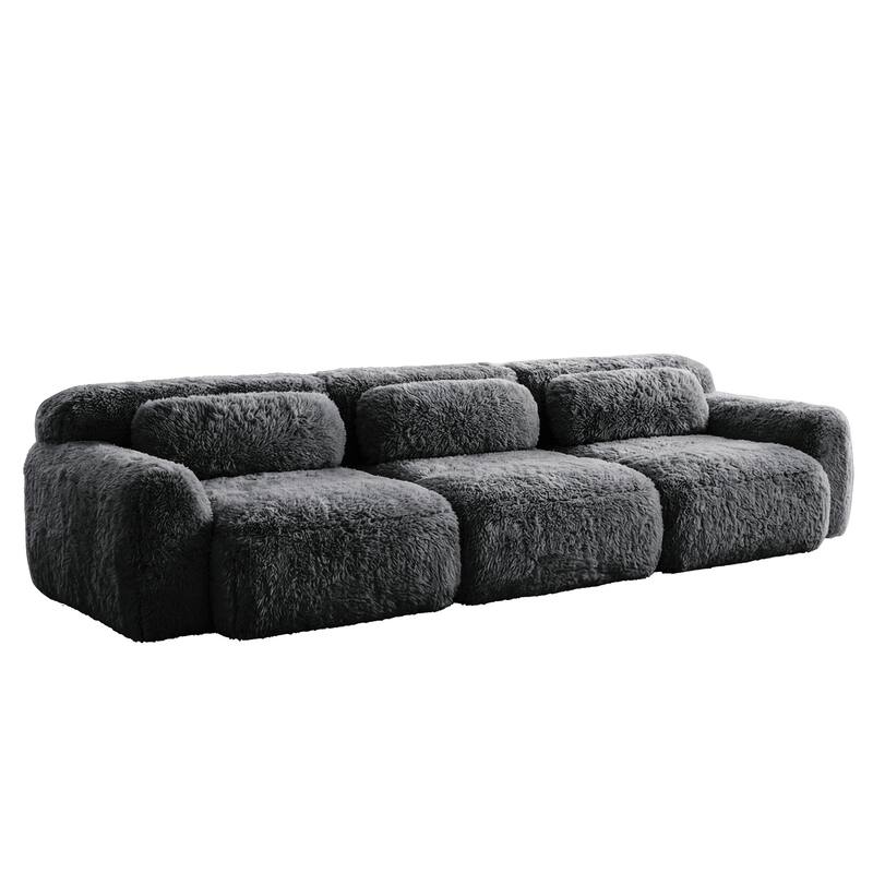 Homy Casa Modular Sectional Sofa, Dark Grey Plush Fabric with Non-Slip Base, No Assembly Living Room Couch with Pillows