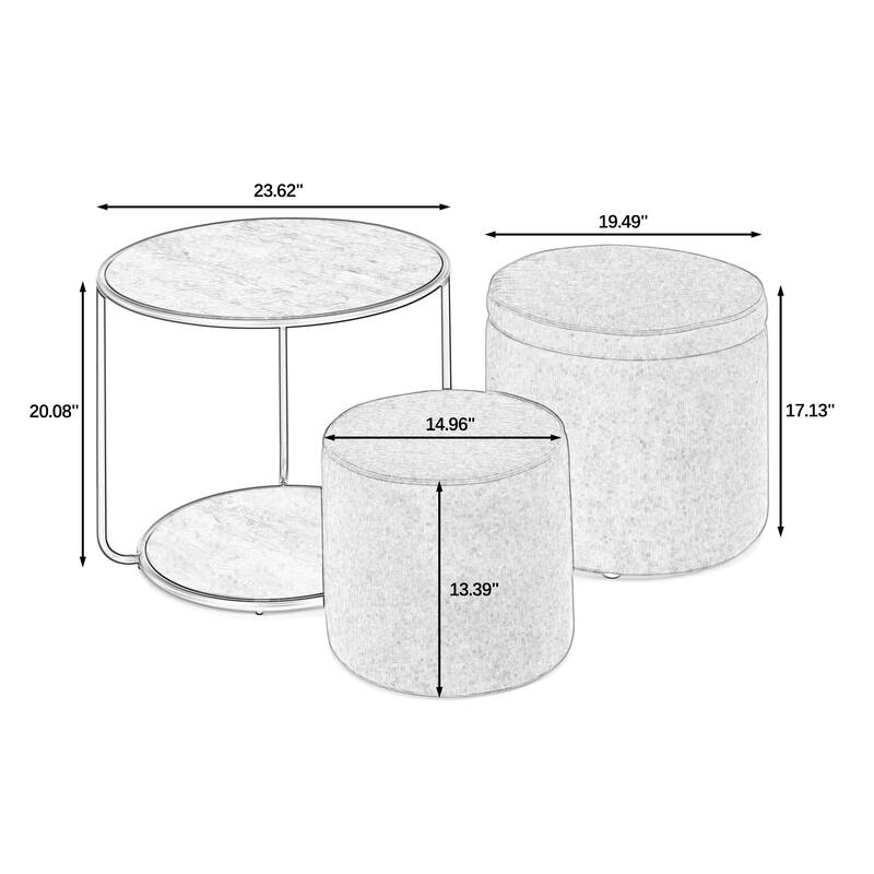 Ottoman, multifunctional combination set table Ottoman, combination of Ottoman and table, with drum stool, with storage space