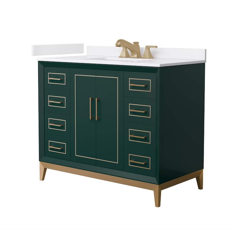 Wyndham Collection WCH5151-42S-VCA-US3MXX Marlena 42" Free Standing - Green / White Cultured Marble Top / Satin Bronze