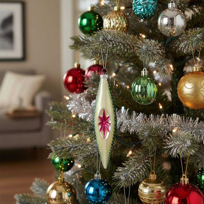 6.75" Red and White Retro Reflector Finial Glass Christmas Ornament