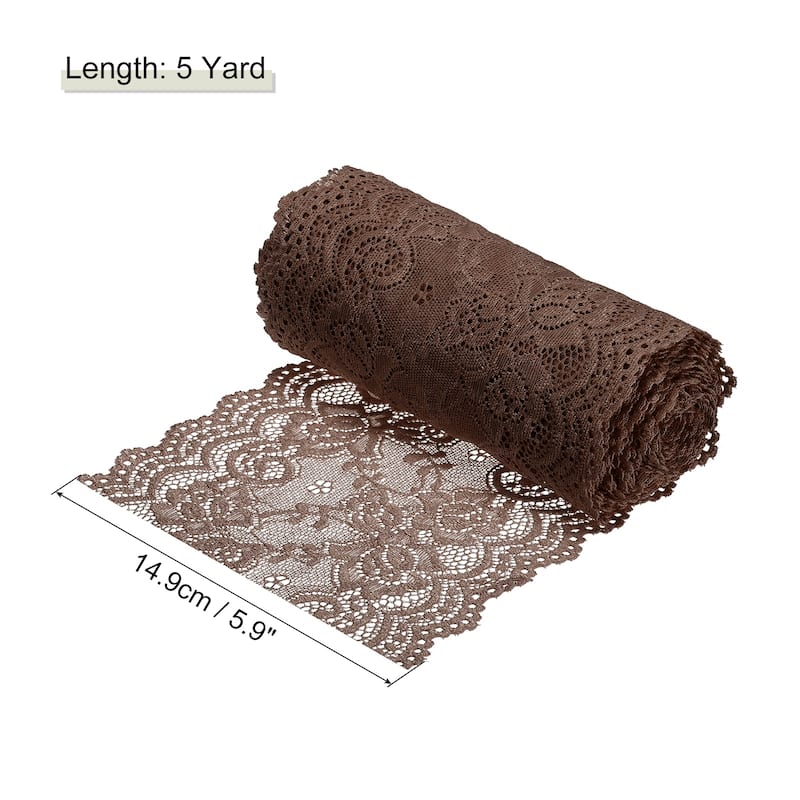 6 Inch Wide 5 Yard Lace Ribbon Floral Pattern Lace Trim Ribbon - Brown