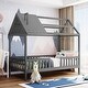 preview thumbnail 12 of 30, Twin Size House Bed with Fence, Semi-enclosed Play Platform Bed with Roof and Chimney Decoration, for Kids Bedroom