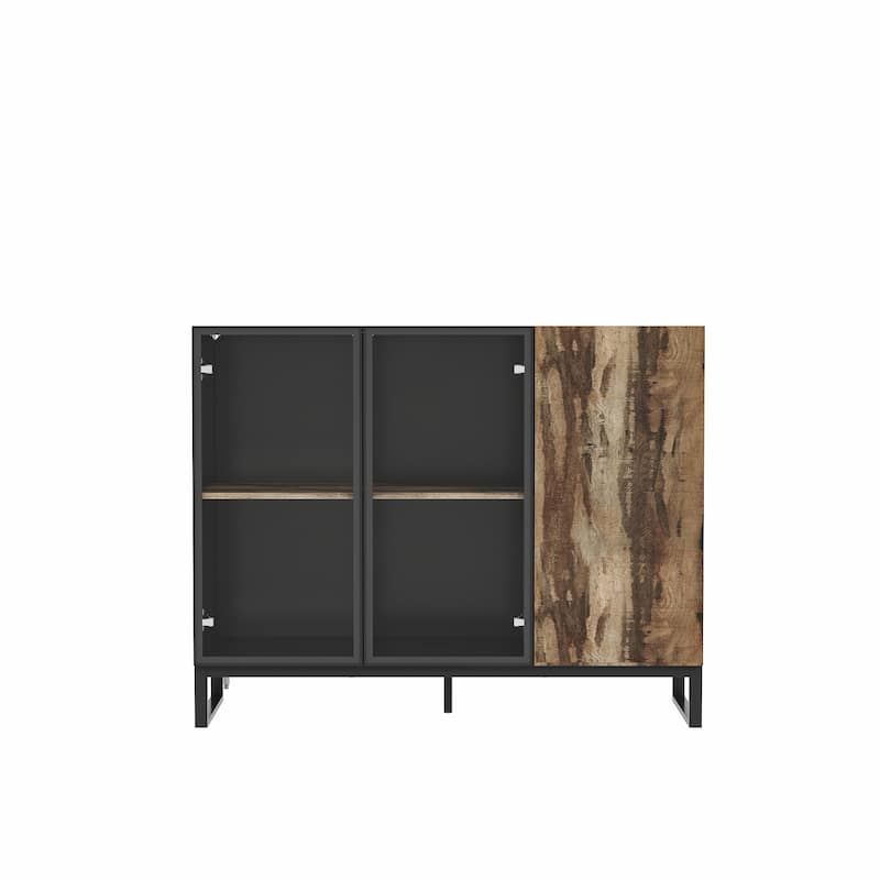 Sideboard Bookshelves Cabinet with LED Light,Glass Doors 47.2” Storage Display Cabinet - 47.2"W