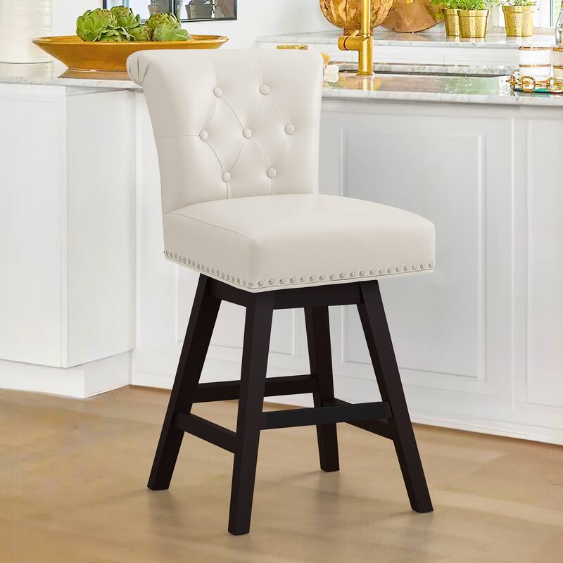 Modern 26.in Swivel Bar Stool Armless Counter Height Stool with Wooden Legs for Kitchen Island