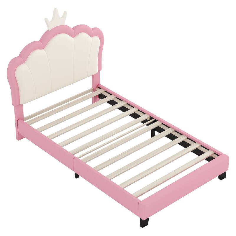 Wood Twin/Full size Upholstered Princess Bed With Crown Headboard