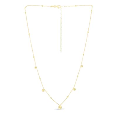 Curata 14k Yellow Gold 18" Polished Graduating Beads Station Necklace (Lobster)