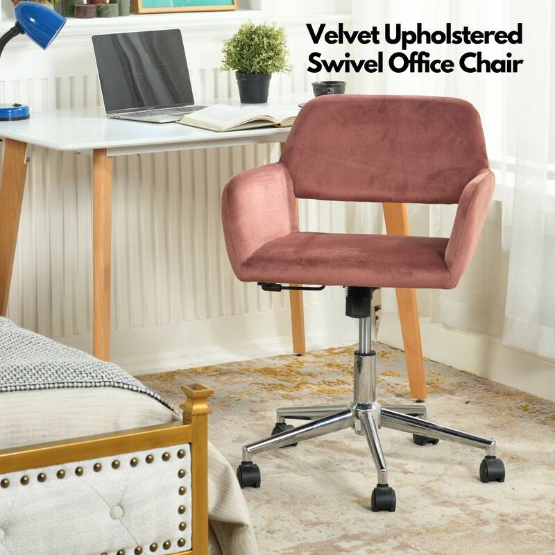 HomyLin Swivel Mid Back Upholstery Desk Chair with Rolling Casters