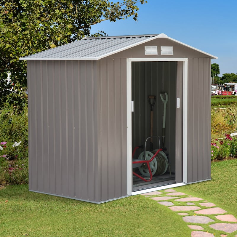 Outsunny Metal Outdoor Shed Organizer & Garden Storage - Grey
