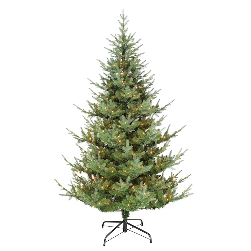 Puleo International 6.5 ft. Pre-Lit Hillside Spruce Artificial Tree with 300 Warm White LED Lights