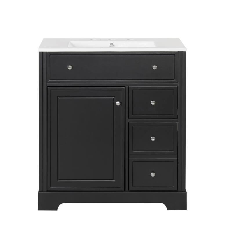 Vanity Cabinet for Bathroom with Sink Top, Door Rack and 2 Drawers