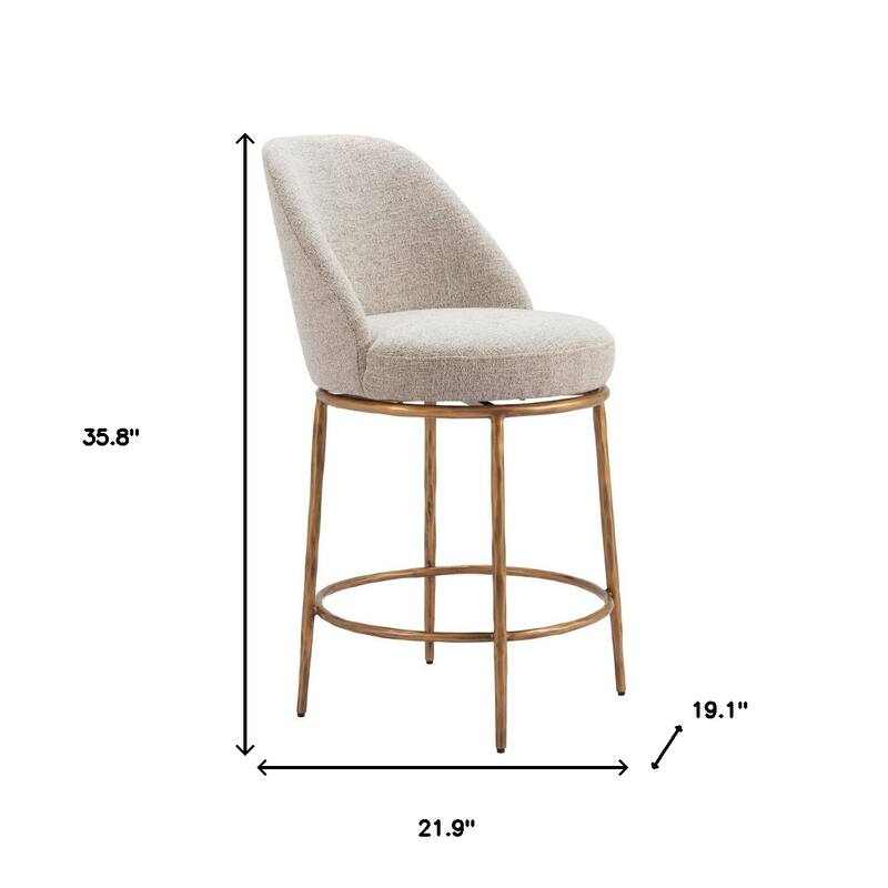HomeRoots 24" Beige and Gold Fabric and Steel Counter Height Swivel Bar Chair