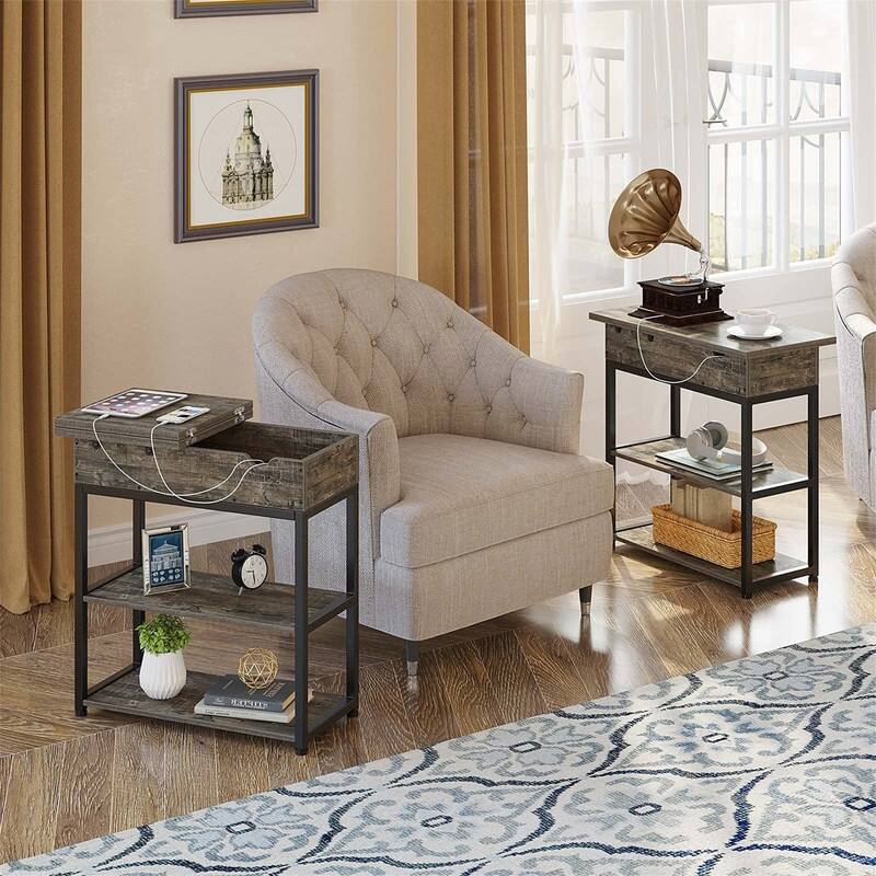 End Table with Charging Station - 11.8"D x 23.6"W x 23.6"H