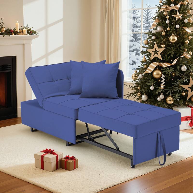EROMMY Sleeper Sofa Chair Bed , Adjustable Backrest Pull Out Sofa Bed with Faux Linen Sofa Fabric - Dark Blue