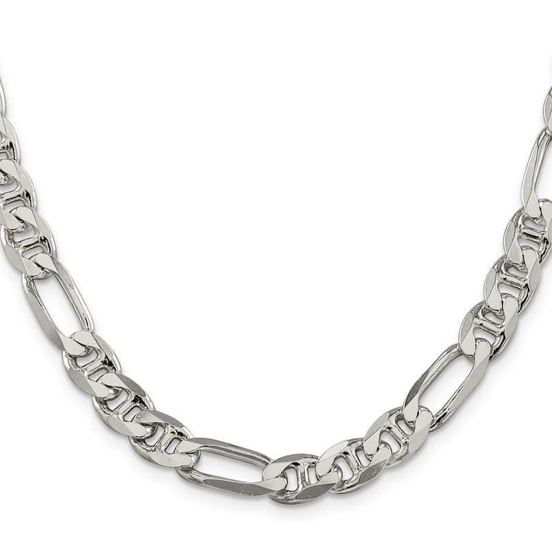 Curata 925 Sterling Silver 7.75mm Figaro Mariner Anchor Chain Necklace for Men
