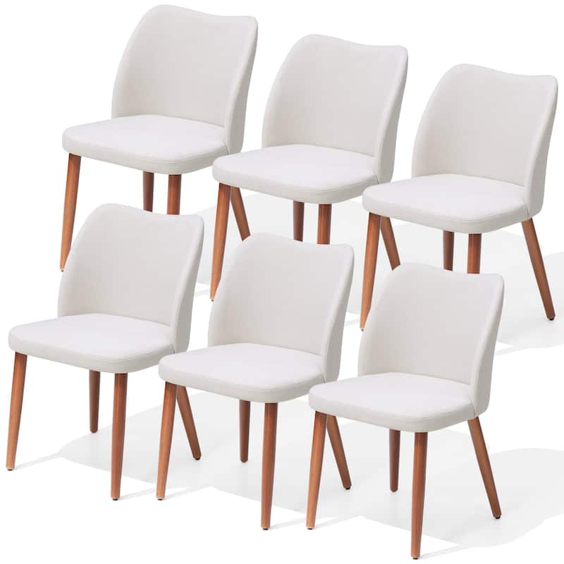 Modern Upholstered Dining Chairs with Padded Seat and Wood Legs - Beige - 6PC