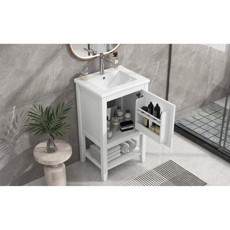 Small Bathroom Vanity with Sink, Bathroom Storage Cabinet with Soft Close Door, Single Vanity with Storage Rack and Open Shelf