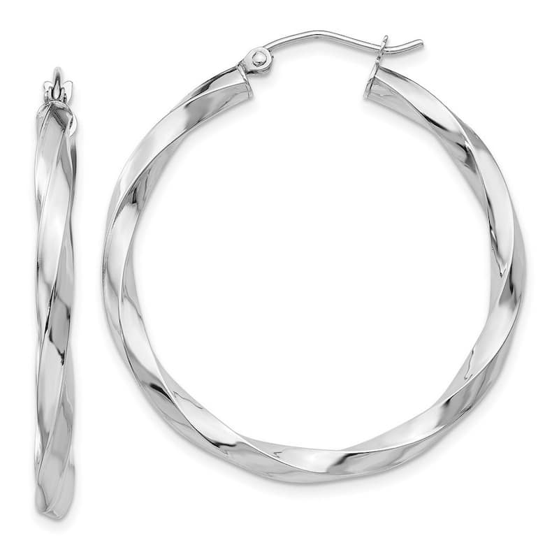 Curata 14k White Gold Polished 35x 3mm Twisted Hoop Earrings