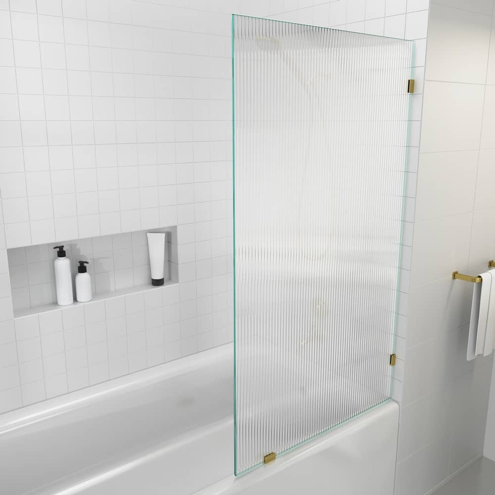 Glass Warehouse 58.25" x 34" Frameless Shower Door - Single Fixed Bath Panel Fluted Frosted