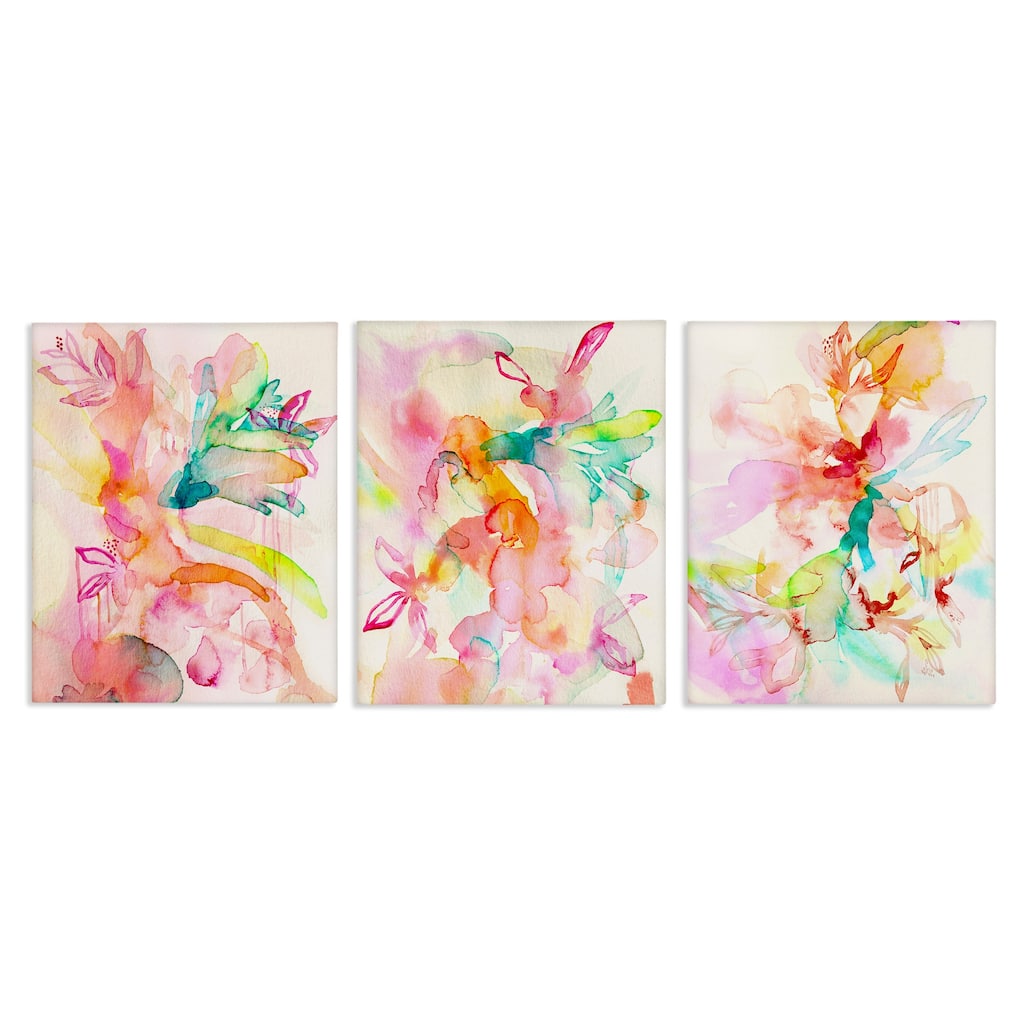 Stupell Abstract Florals & Paint Drip Canvas Wall Art Design By Gemma Bardot (Set of 3)