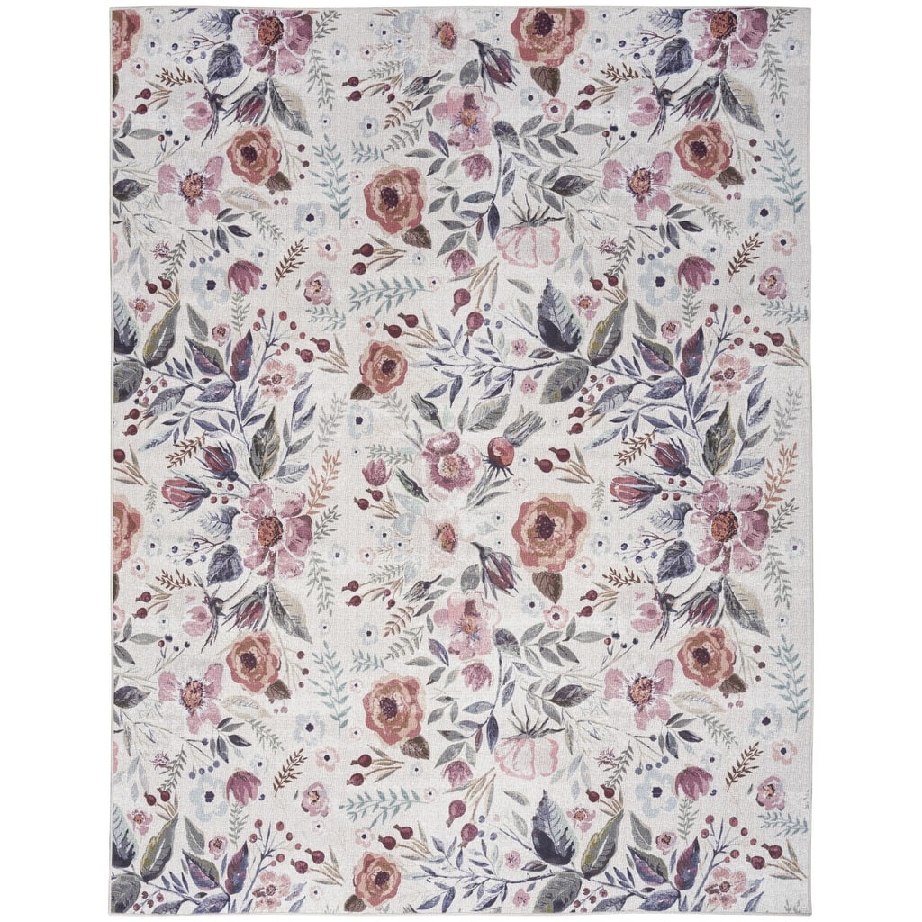Nuda Power Loomed Floral Non Skid Area Rug By HomeRoots - 8' x 10'
