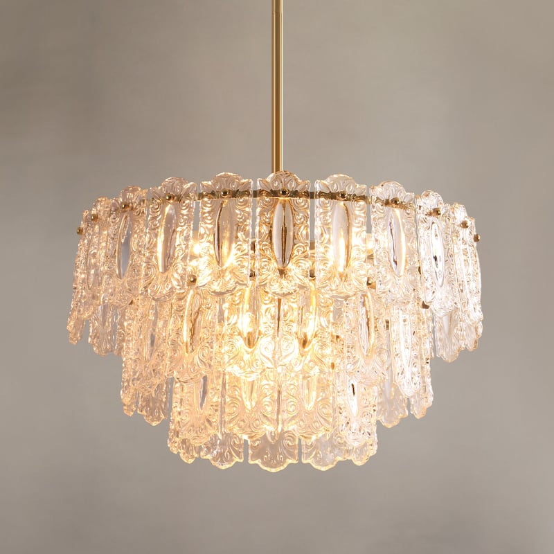Rennnsan 6-Light Antique Brass Finish Glass Chandelier for Dining Room & Foyer - 45.1 in. W x 20 in. H