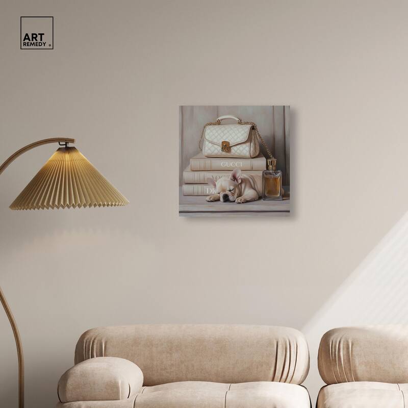 Ivory Books and Frenchie Canvas by Art Remedy, Gallery Wrapped