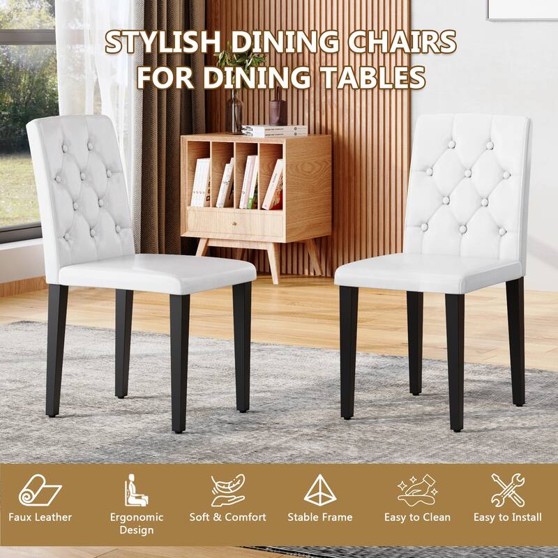2-pack PU Dining Chairs: Ergonomic Buckle Backrest, 35 inches High, Metal Legs, Combines Comfort and Texture