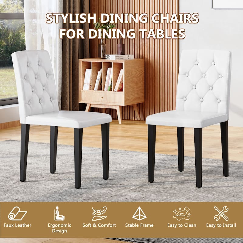 4-pack PU Dining Chairs: Ergonomic Buckle Backrest, 35 Inches High, Black Metal legs, Combines Comfort and Texture