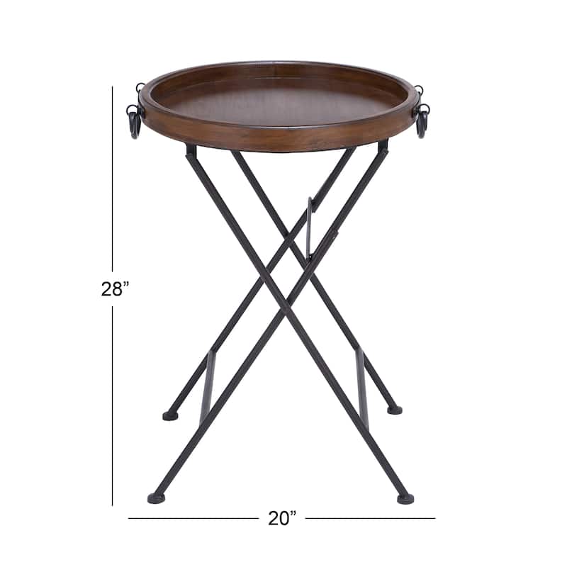 Metal Accent Table with Brown Wood Top - Black - Roche River Decor - 20"W x 20"L x 28"H