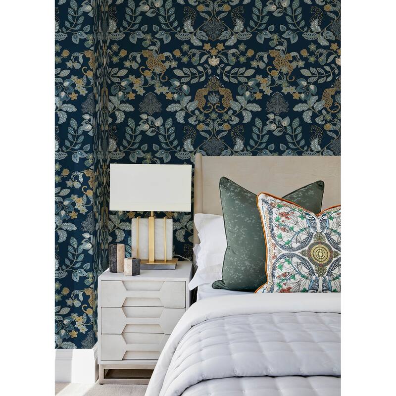 Scott Living Getty Navy Jungle Damask Wallpaper