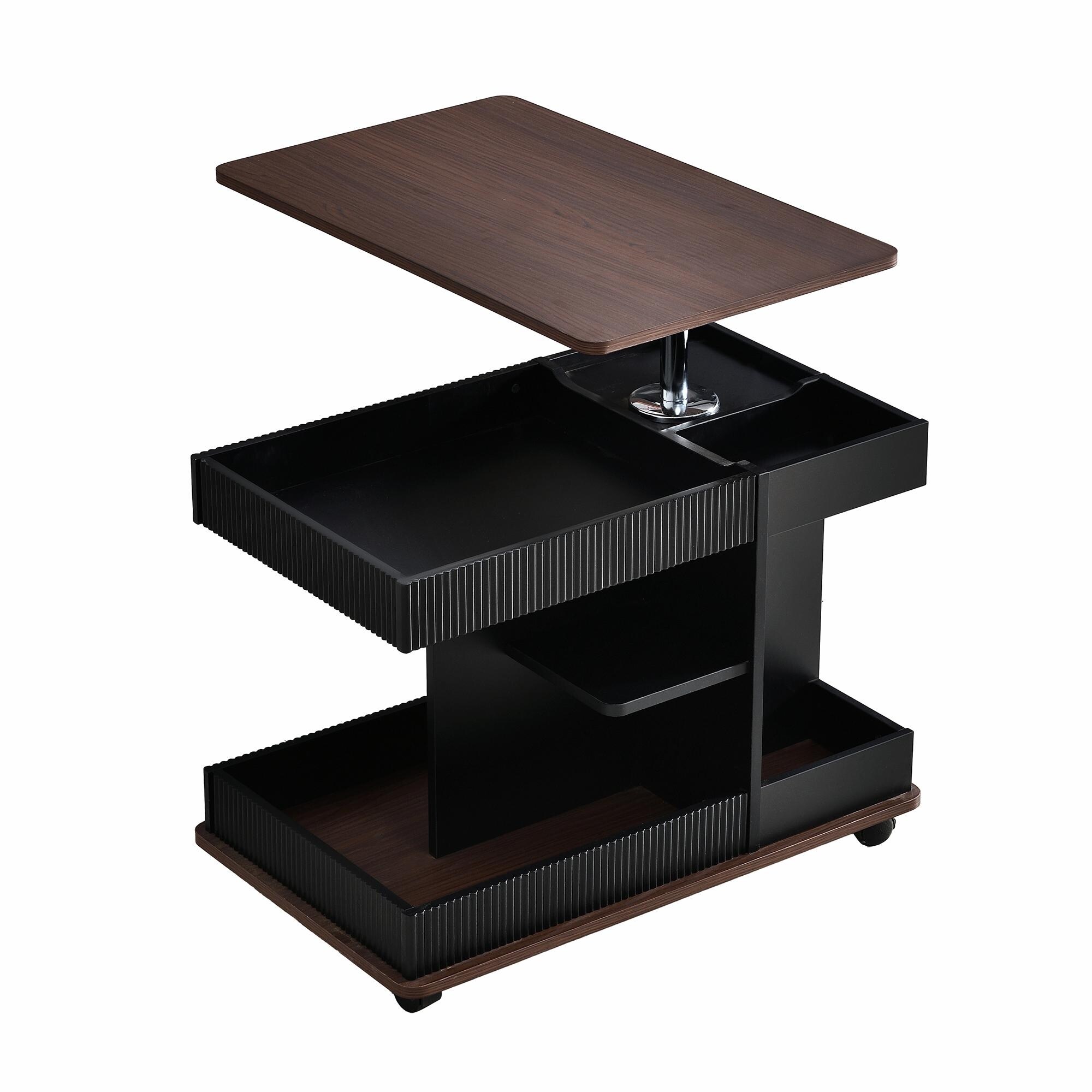 Modern Multifunctional Sofa Side Table with Lift-Top, 360