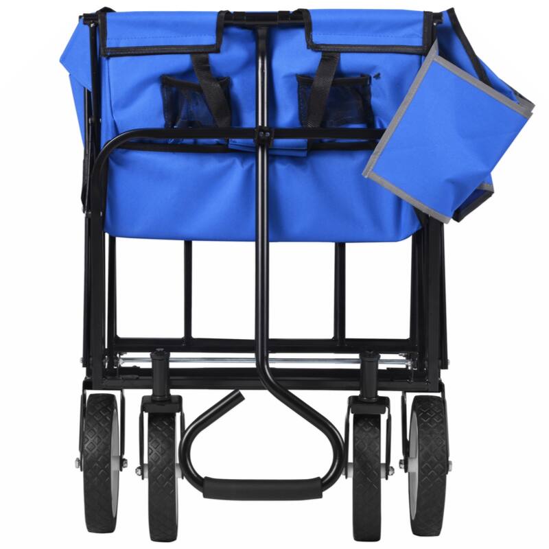 Folding Wagon Garden Shopping Beach Cart (Blue)