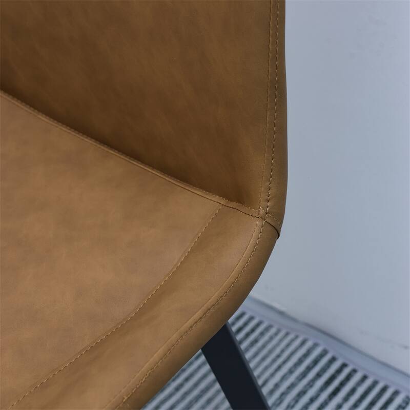 Set of 2 Modern Upholstered Brown PU Leather Dining Chairs