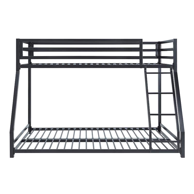Ovi 78 Inch Twin over Full Bunk Bed, Ground Level Platform Bed, Black